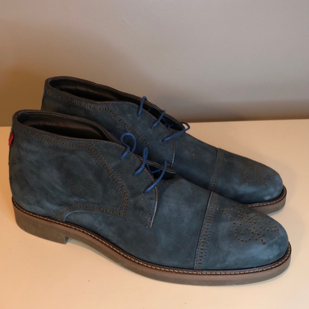 Marc Joseph New York Gold Leather Upper and Lining Blue Suede